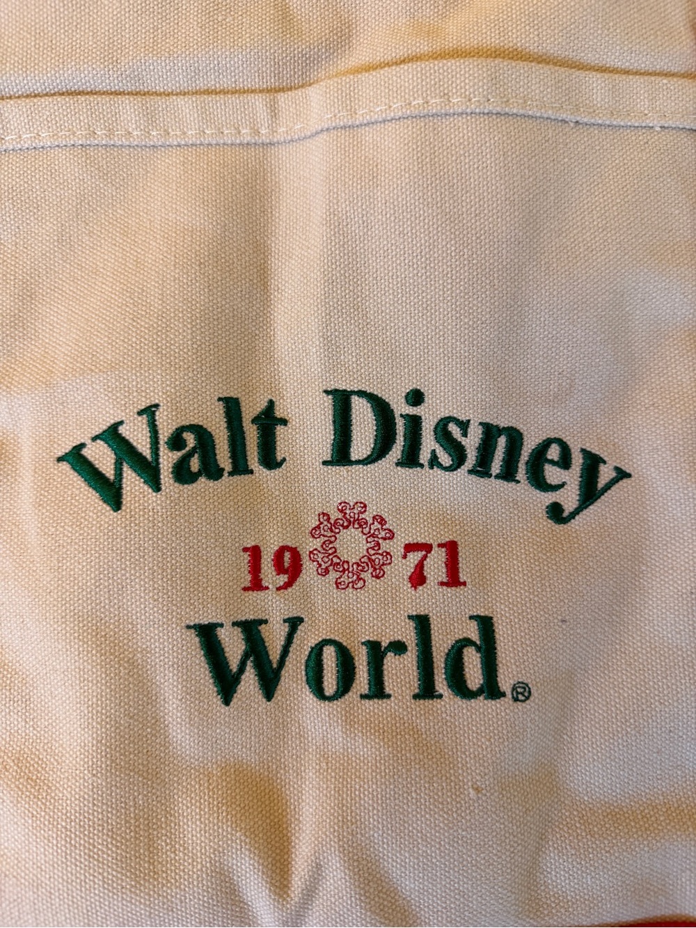 NWT Disney World Holiday Canvas Tote Bag 1971 Red Green Striped Christmas Tote - Picture 2 of 10